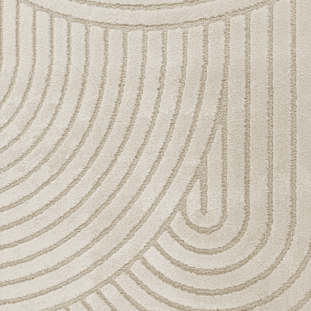 Moderner Wohnzimmerteppich mit gebogenem Muster in creme