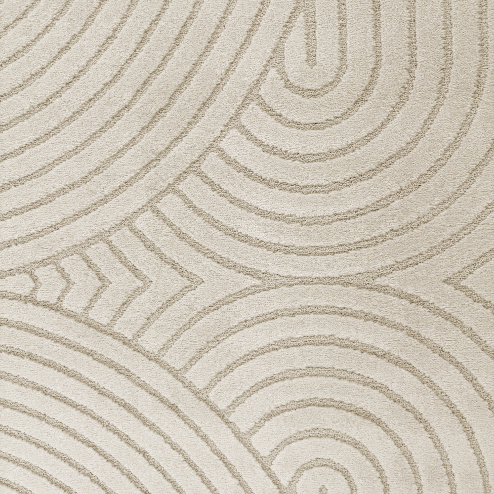 Moderner Wohnzimmerteppich mit gebogenem Muster in creme