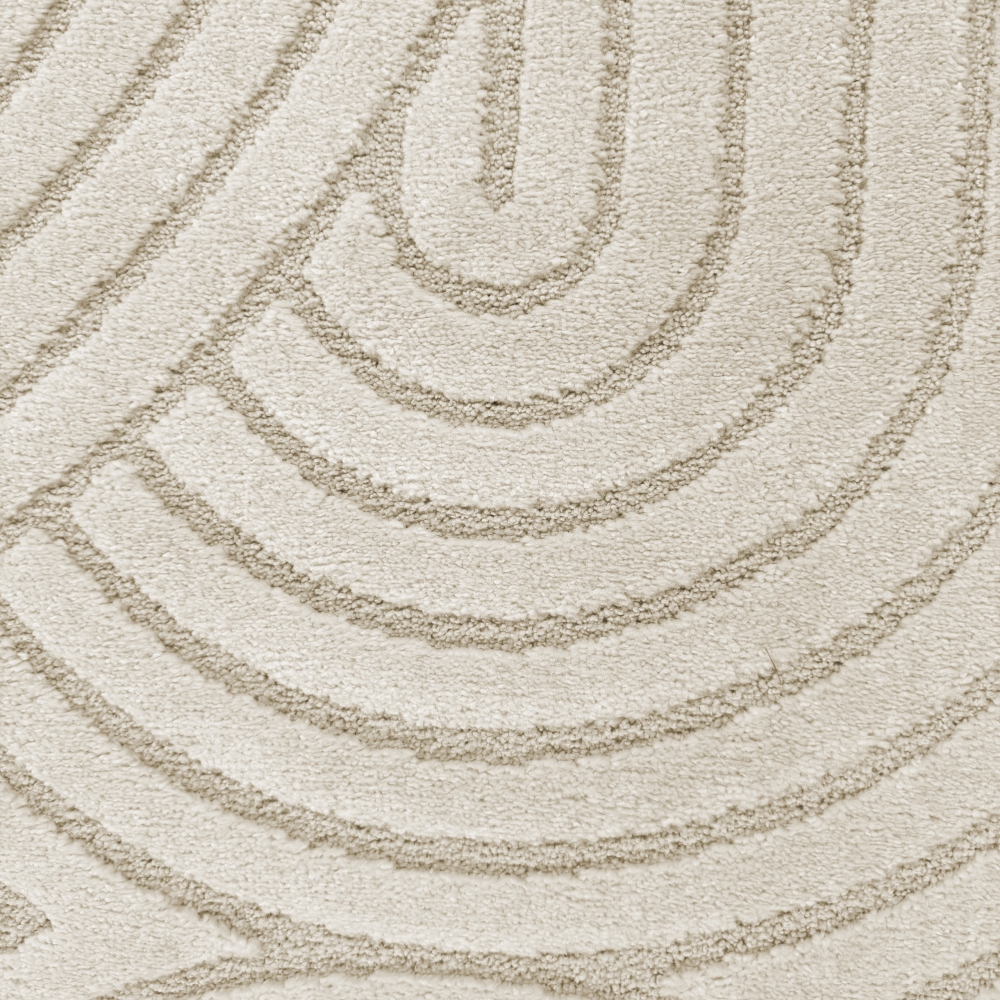 Moderner Wohnzimmerteppich mit gebogenem Muster in creme