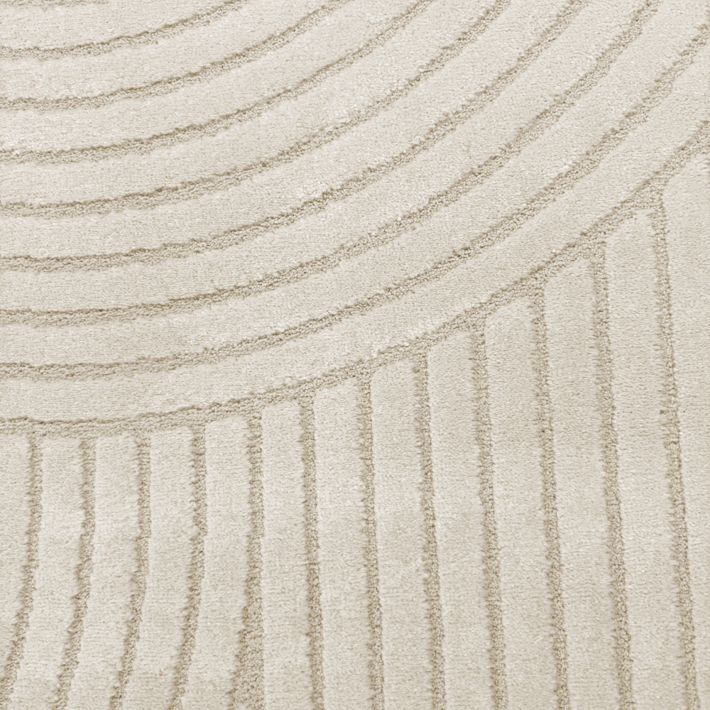 Moderner Wohnzimmerteppich mit gebogenem Muster in creme