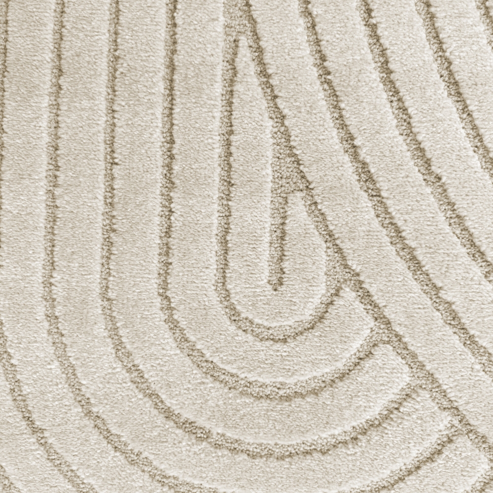 Moderner Wohnzimmerteppich mit gebogenem Muster in creme