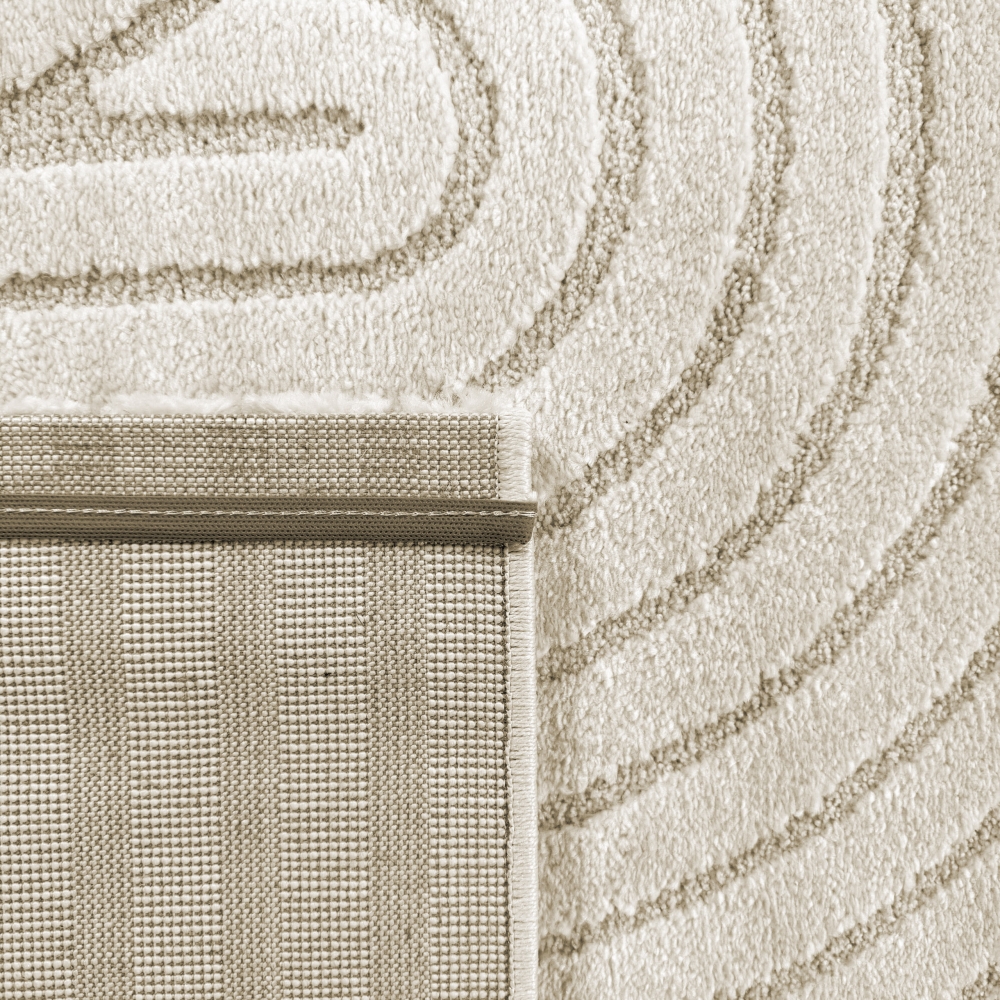 Moderner Wohnzimmerteppich mit gebogenem Muster in creme