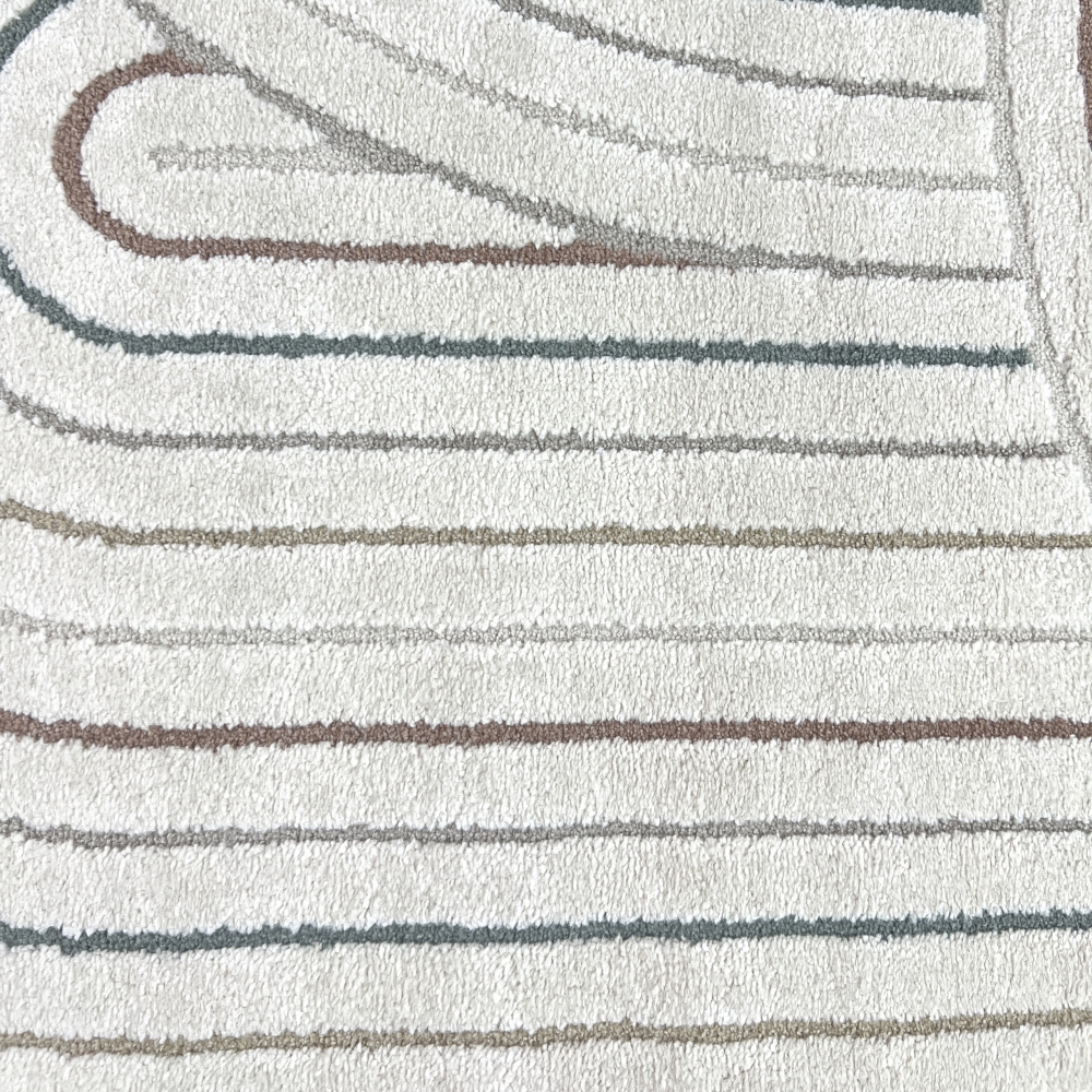 Moderner Teppich mit Bogenmuster in Beige mit bunten Streifen