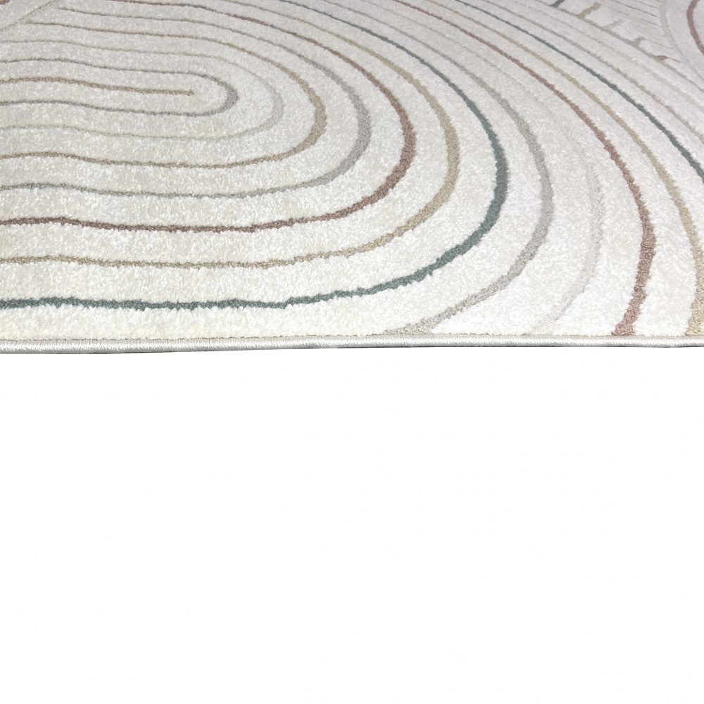 Moderner Teppich mit Bogenmuster in Beige mit bunten Streifen