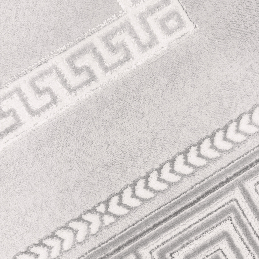 Teppich grau silber Bordüre Design pflegeleicht strapazierfähig Wohnzimmer