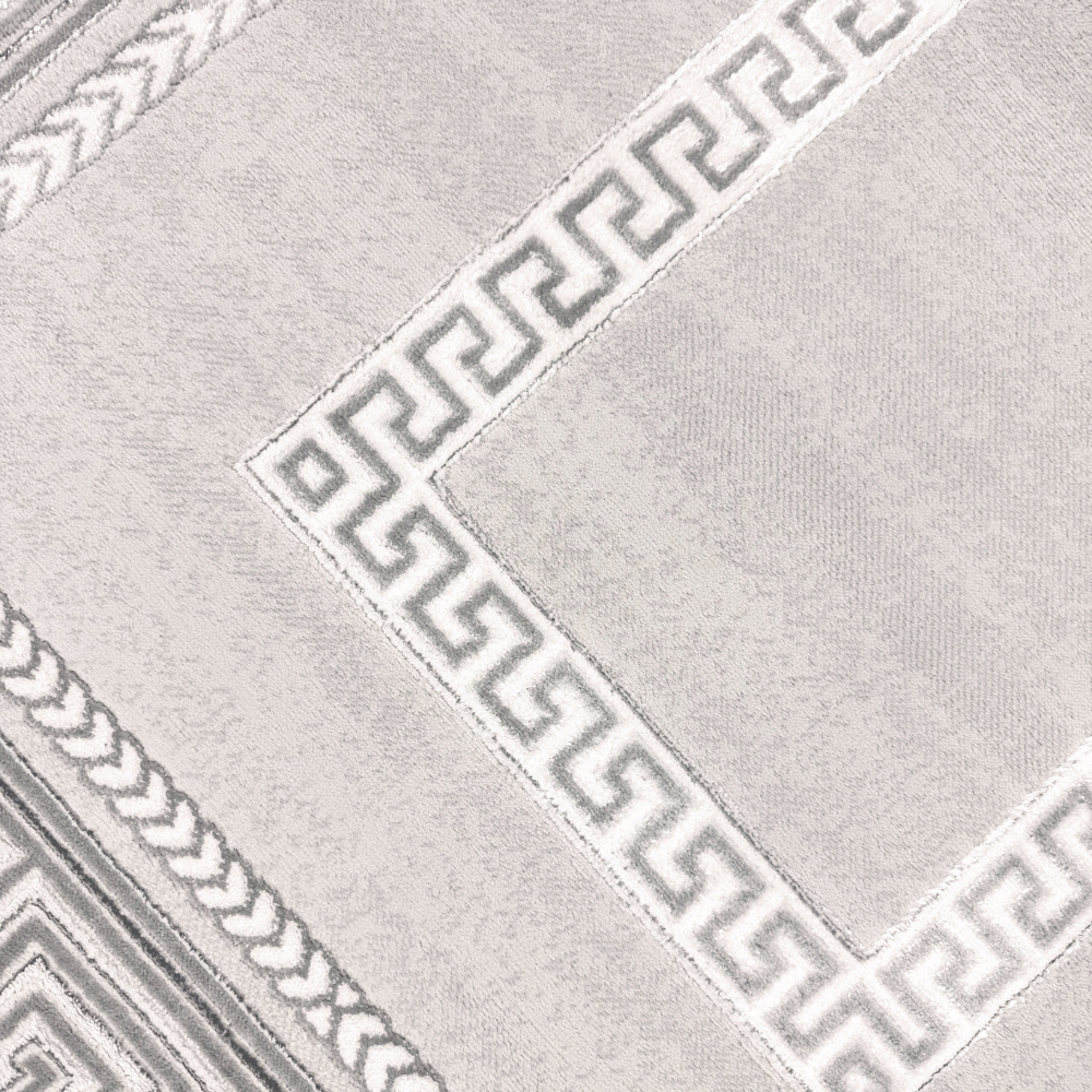 Teppich grau silber Bordüre Design pflegeleicht strapazierfähig Wohnzimmer