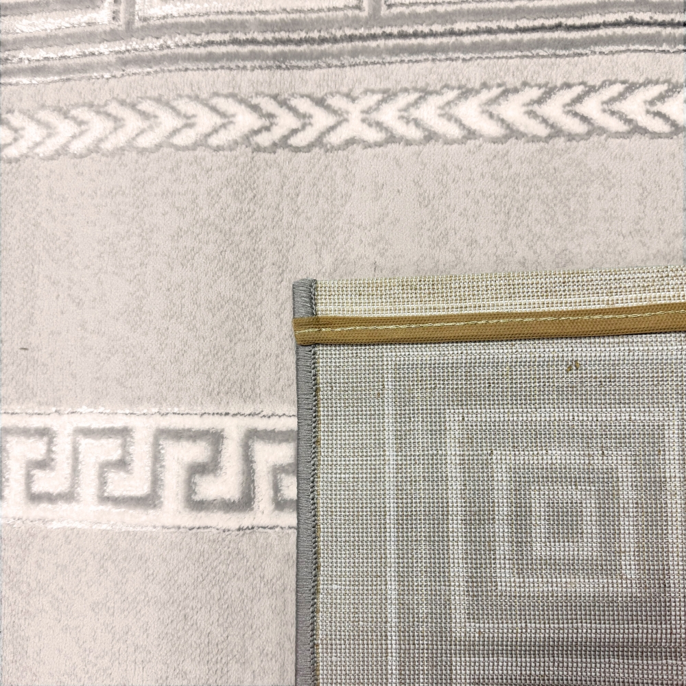 Teppich grau silber Bordüre Design pflegeleicht strapazierfähig Wohnzimmer