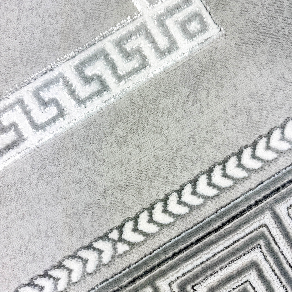 Designer Teppich Moderner Teppich Wohnzimmer Teppich mit Ornament Bordüre   Grau Cream Schwarz
