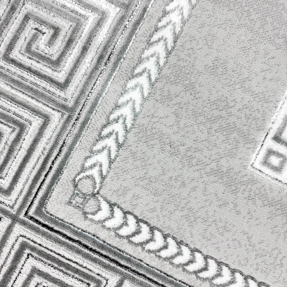 Designer Teppich Moderner Teppich Wohnzimmer Teppich mit Ornament Bordüre   Grau Cream Schwarz