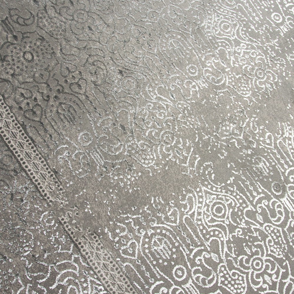 Moderner Orient Designerteppich •  Bordüre glänzend silber grau