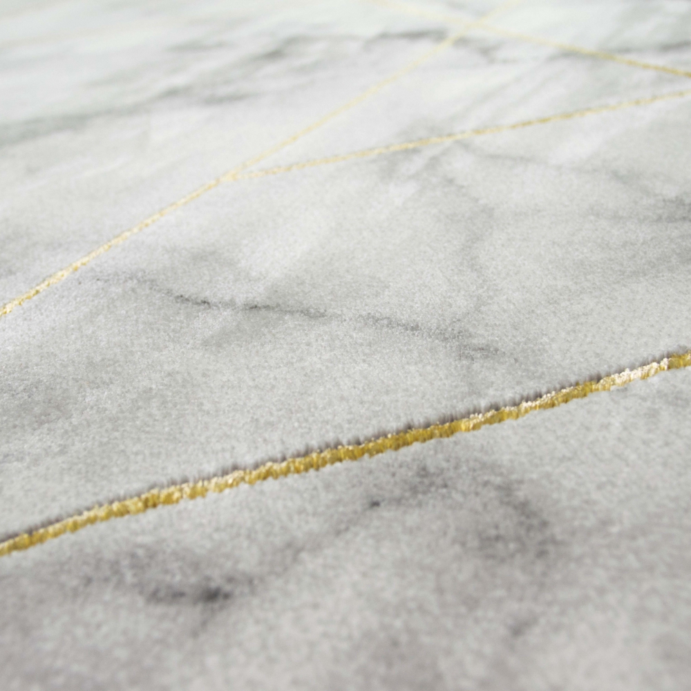 Designer Teppich mit Marmor Optik und Glanzfasern in Grau Gold