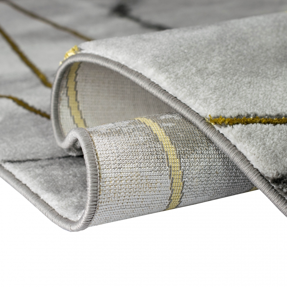 Teppich Wohnzimmer Designerteppich Marmor Optik mit Glanzfasern in grau gold