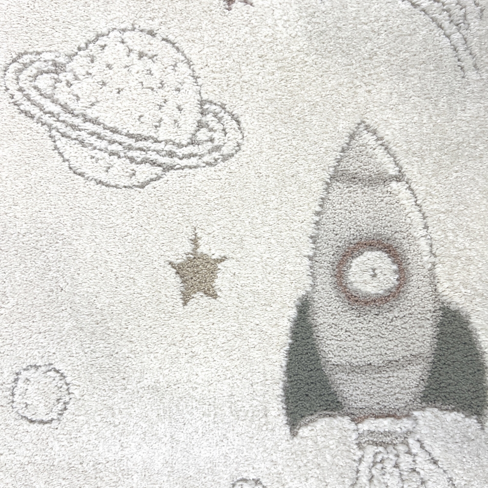 Kinderzimmerteppich Raumschiffen Planeten Sterne in creme grau beige