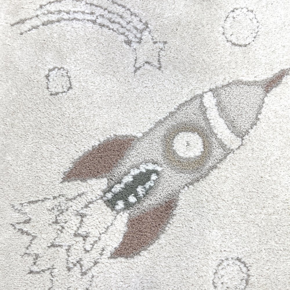Kinderzimmerteppich Raumschiffen Planeten Sterne in creme grau beige