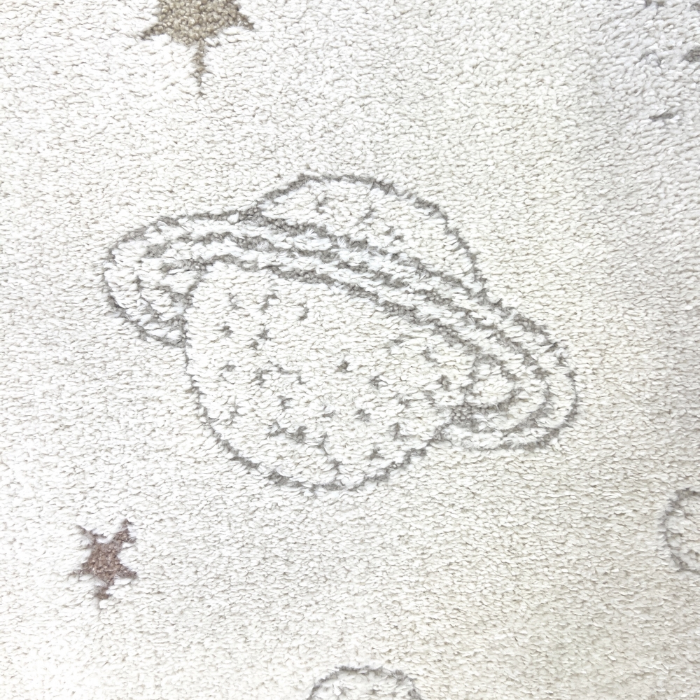 Kinderzimmerteppich Raumschiffen Planeten Sterne in creme grau beige