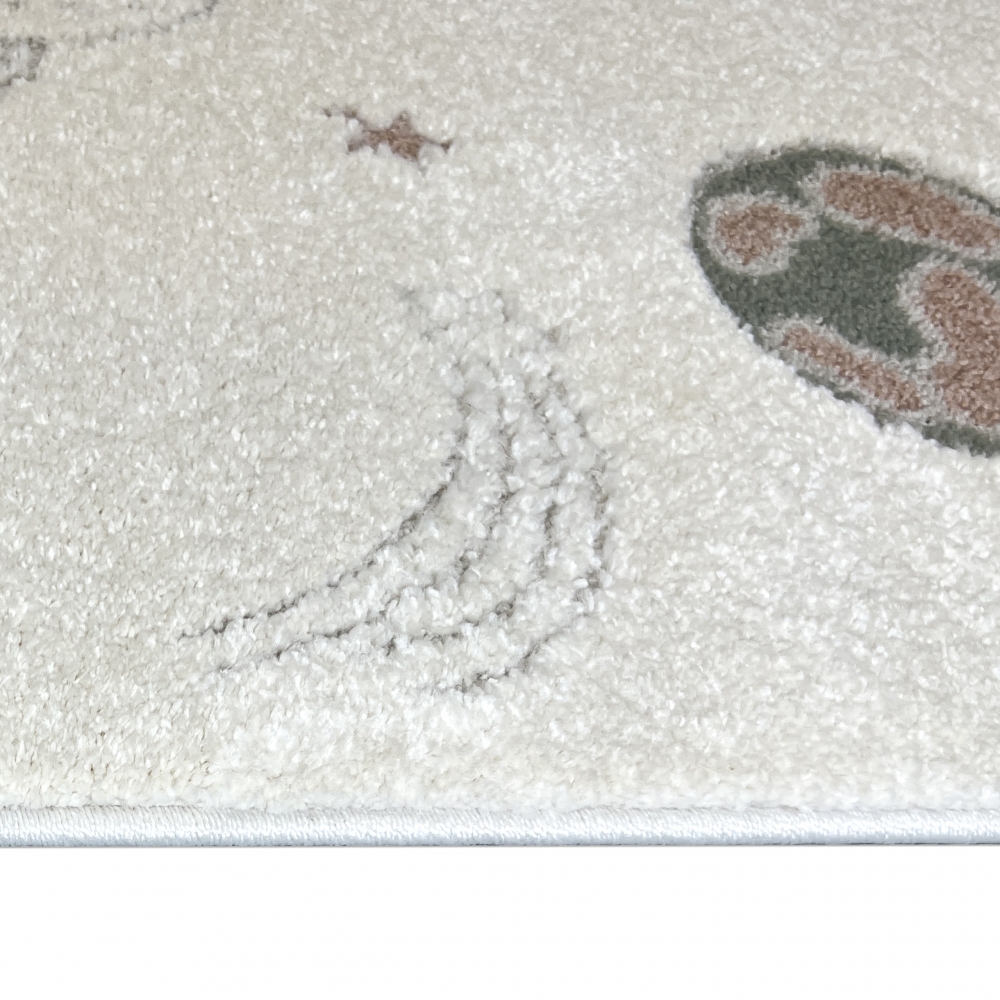 Kinderzimmerteppich Raumschiffen Planeten Sterne in creme grau beige
