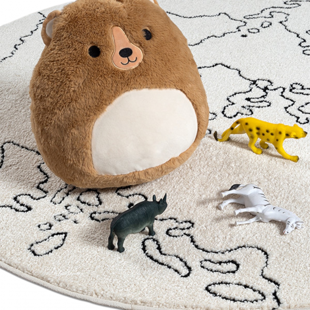 Kinderzimmerteppich 3D-Effekt Weltkarte als Muster in creme
