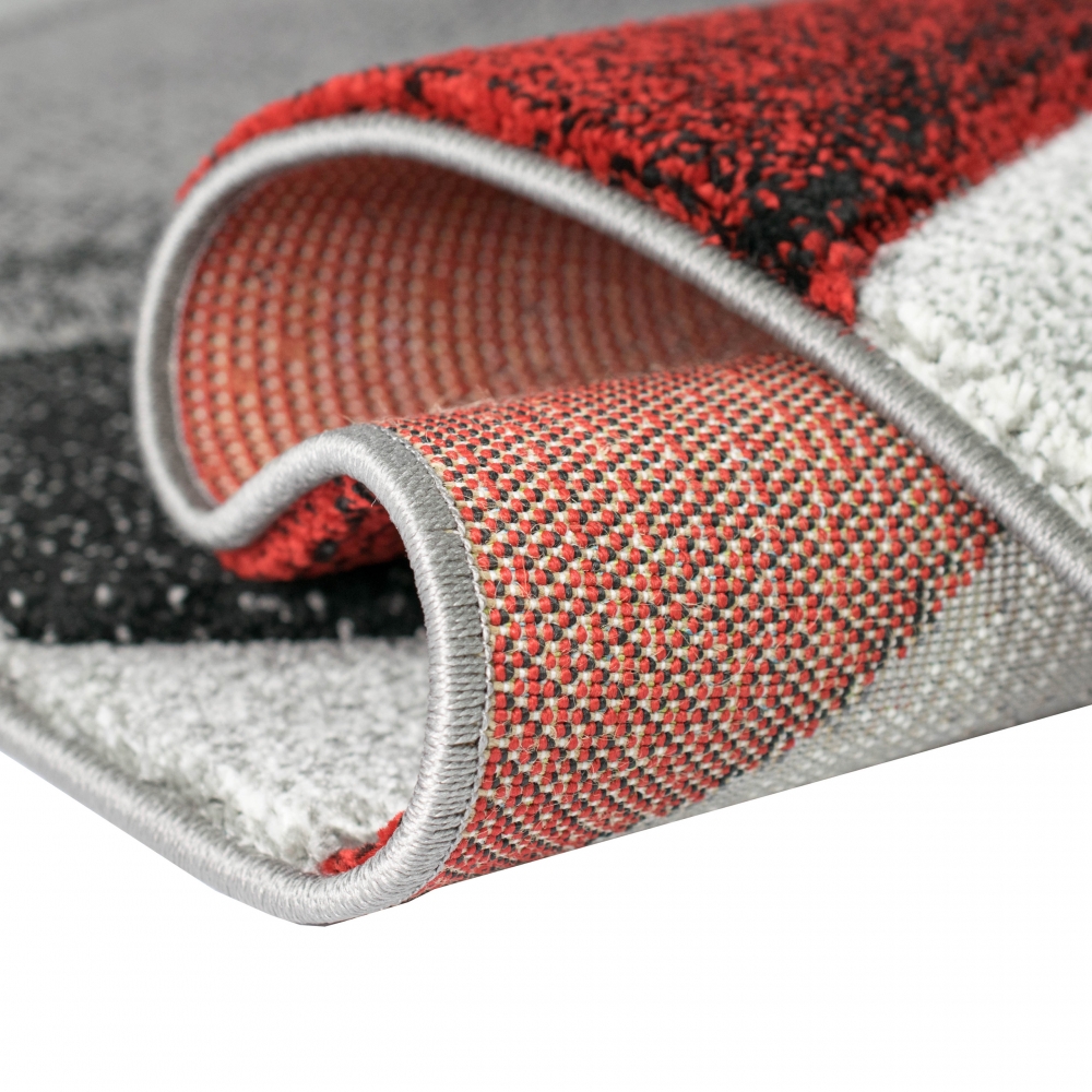 Teppich modern Teppich Wohnzimmer abstrakt in rot grau schwarz