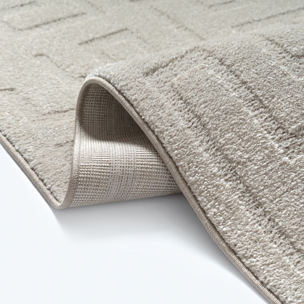 Greige Teppich modern weich strukturiert gemütlich Wohnzimmer