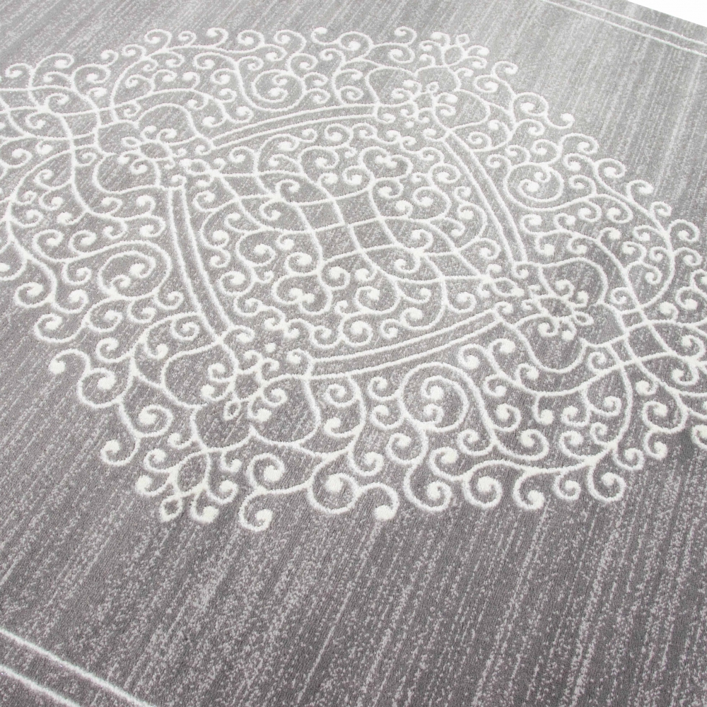 Moderner Teppich Orientteppich Ornamente mit Glitzergarn in Grau Creme
