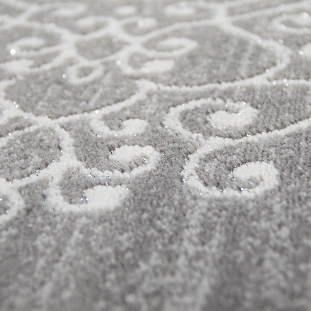 Moderner Teppich Orientteppich Ornamente mit Glitzergarn in Grau Creme