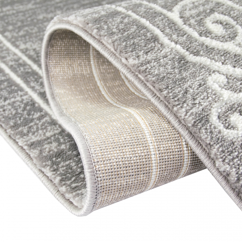 Moderner Teppich Orientteppich Ornamente mit Glitzergarn in Grau Creme
