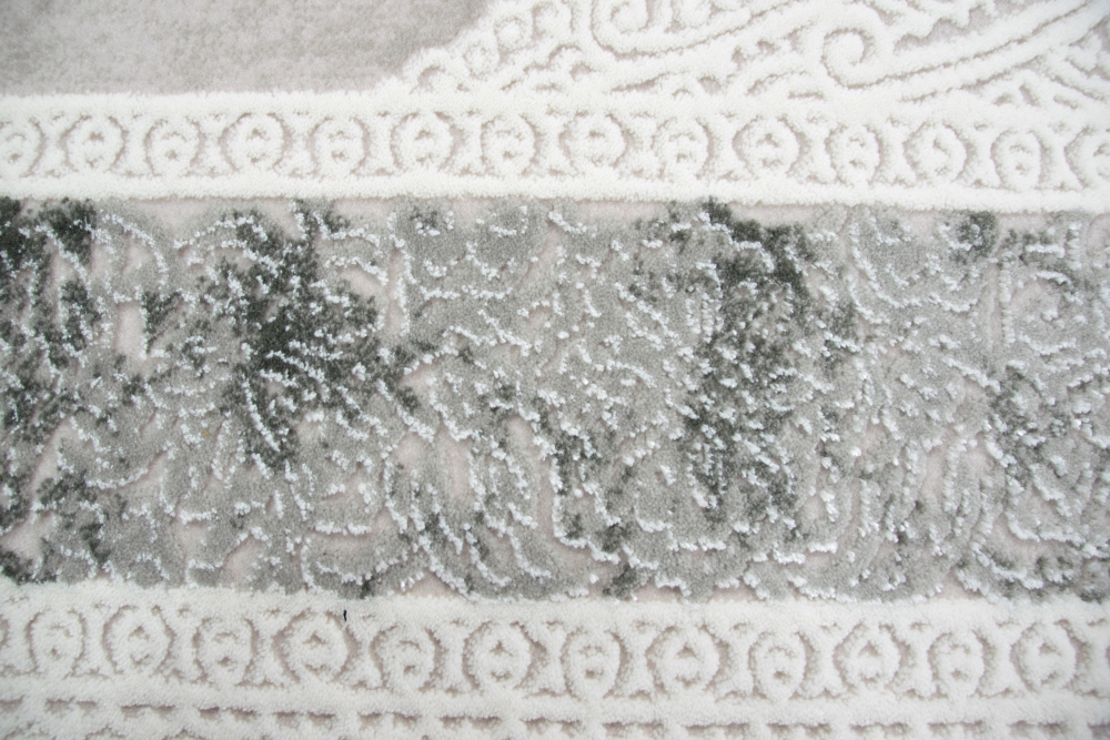 Wollteppich - Läufer 80x300 cm - Ornamente in Grau Creme Beige