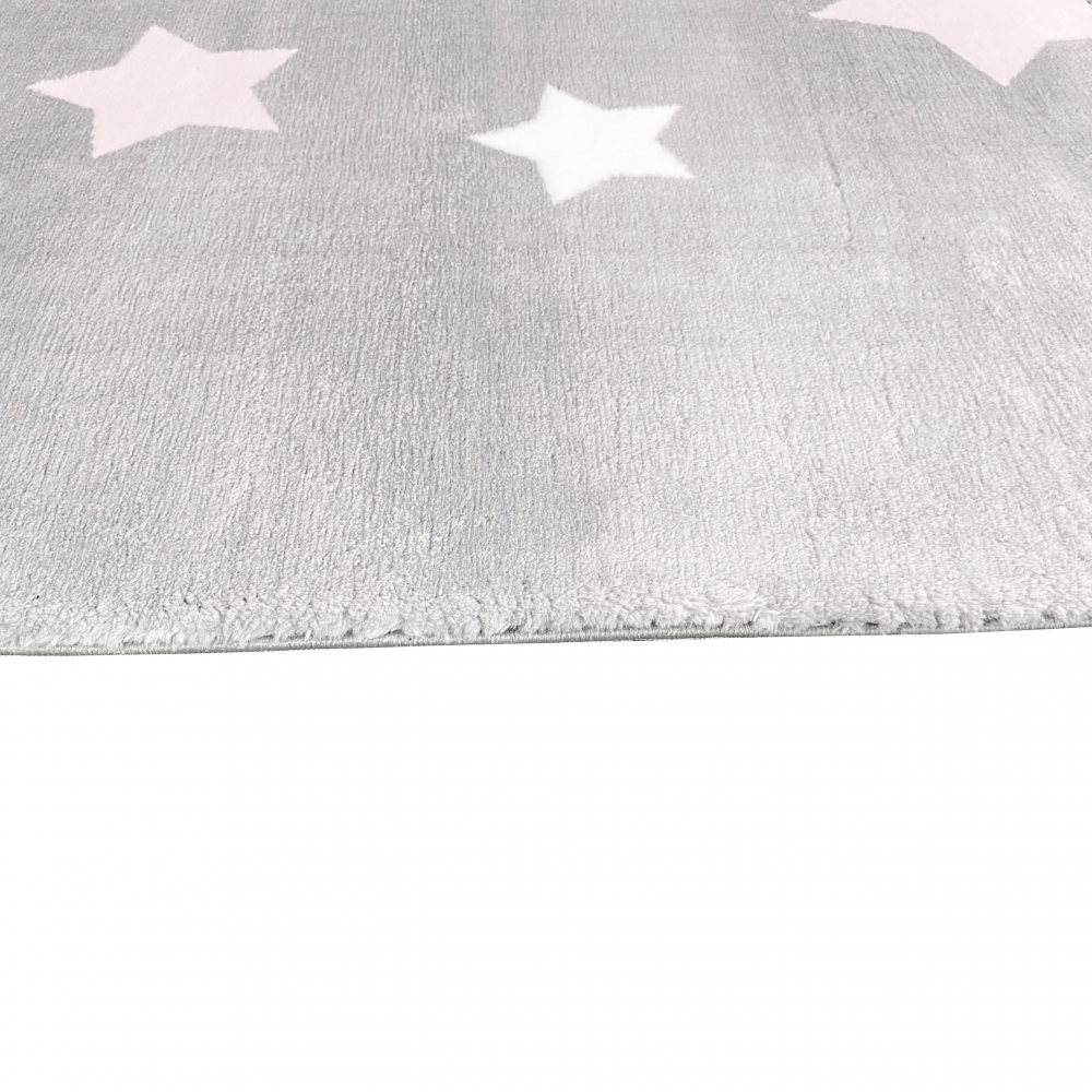 Kinderzimmer-Teppich weich rosa-weißen Sternen in anthrazit