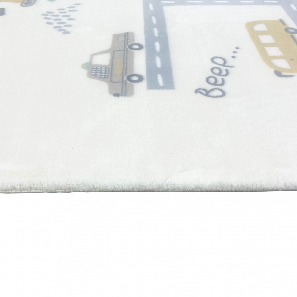 Teppich-Kinder weich Auto, Bagger-Straße in creme