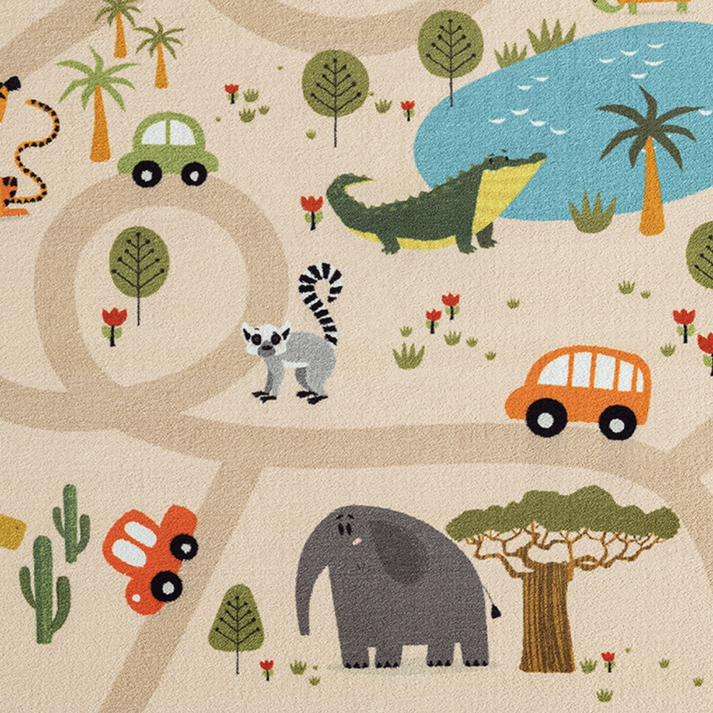 Kinderteppich Spielteppich Safari / Straßen rutschfest beige