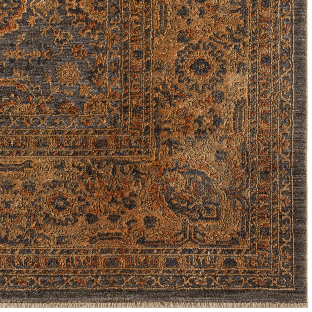 Orientalischer Teppich mit Blumen Ornamenten in kupfer blau