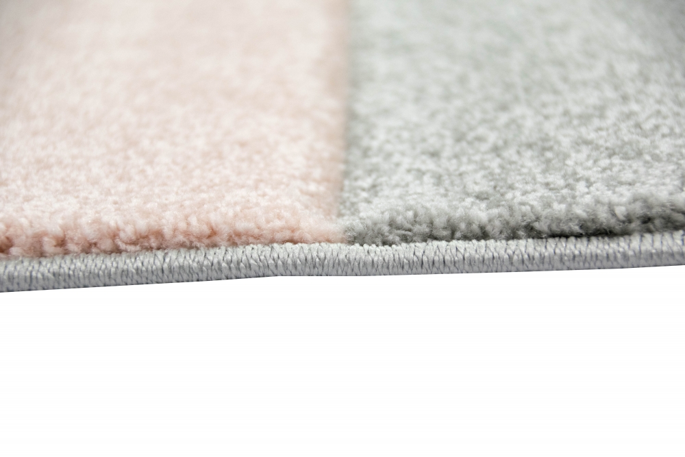 Designer und  Moderner Teppich mit Karo Muster in Rosa Grau Creme