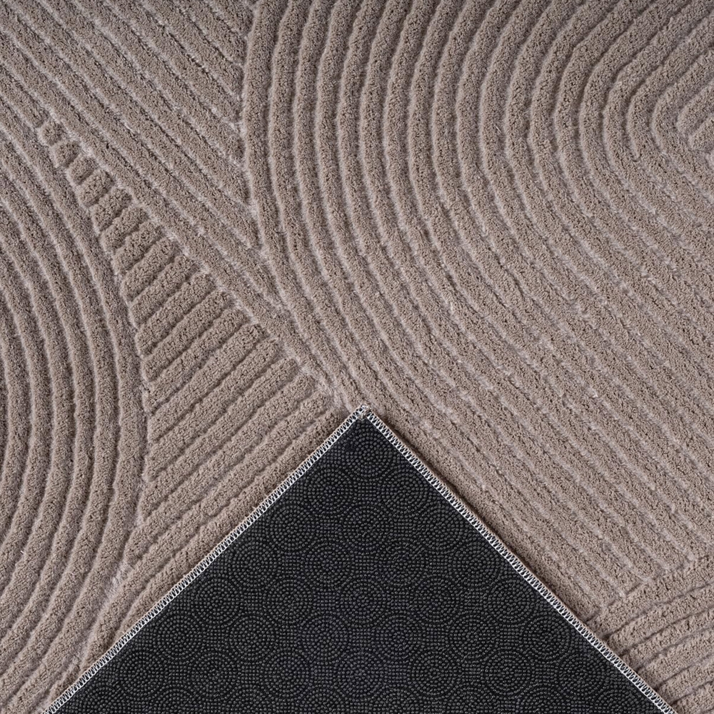 Teppich Taupe mit geometrischem Relief-Linienmuster für Wohnzimmer