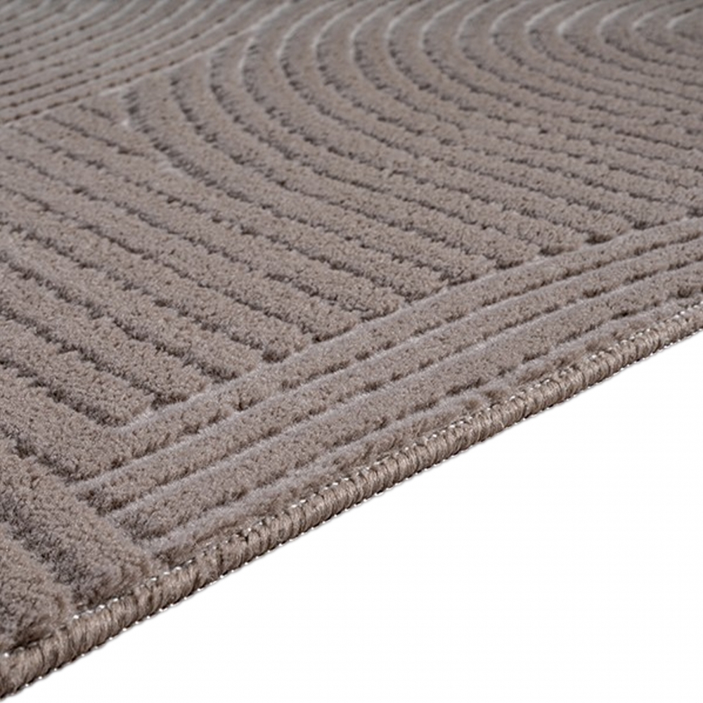 Teppich Taupe mit geometrischem Relief-Linienmuster für Wohnzimmer