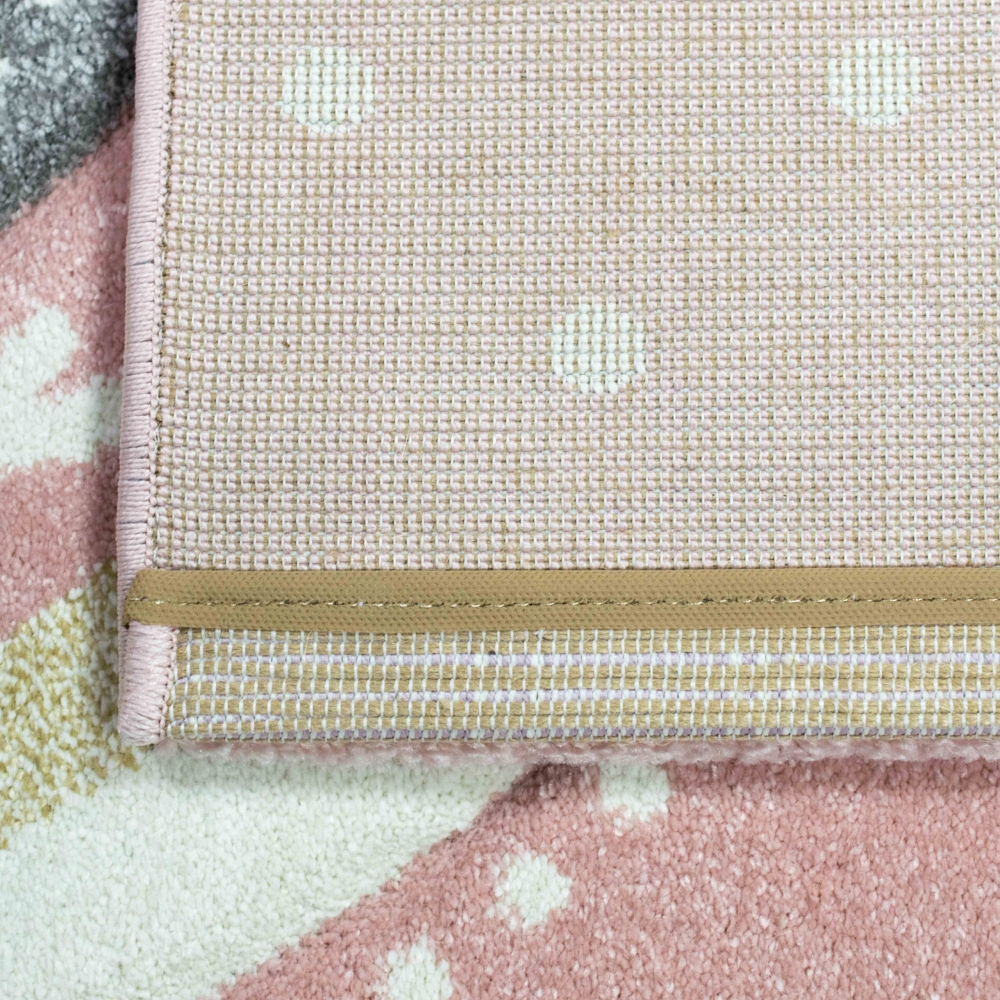 Kinderzimmer Teppich Spielteppich gepunktet Herz Regenbogen Design - rosa grau