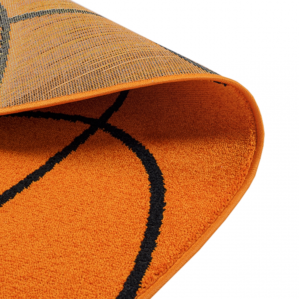 Runder Teppich Basketball-Design Sportlich, Weich & Pflegeleicht für Kinderzimmer & Spielbereiche in Orange Schwarz