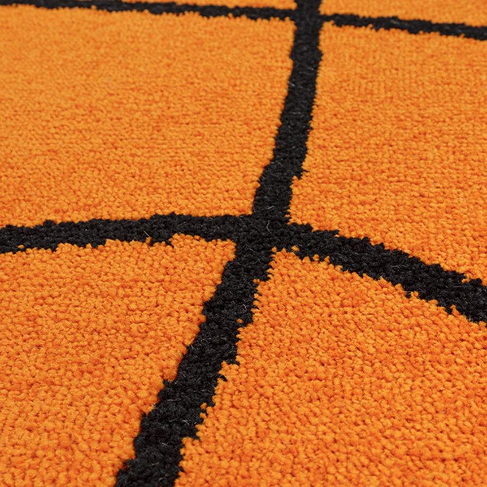 Runder Teppich Basketball-Design Sportlich, Weich & Pflegeleicht für Kinderzimmer & Spielbereiche in Orange Schwarz