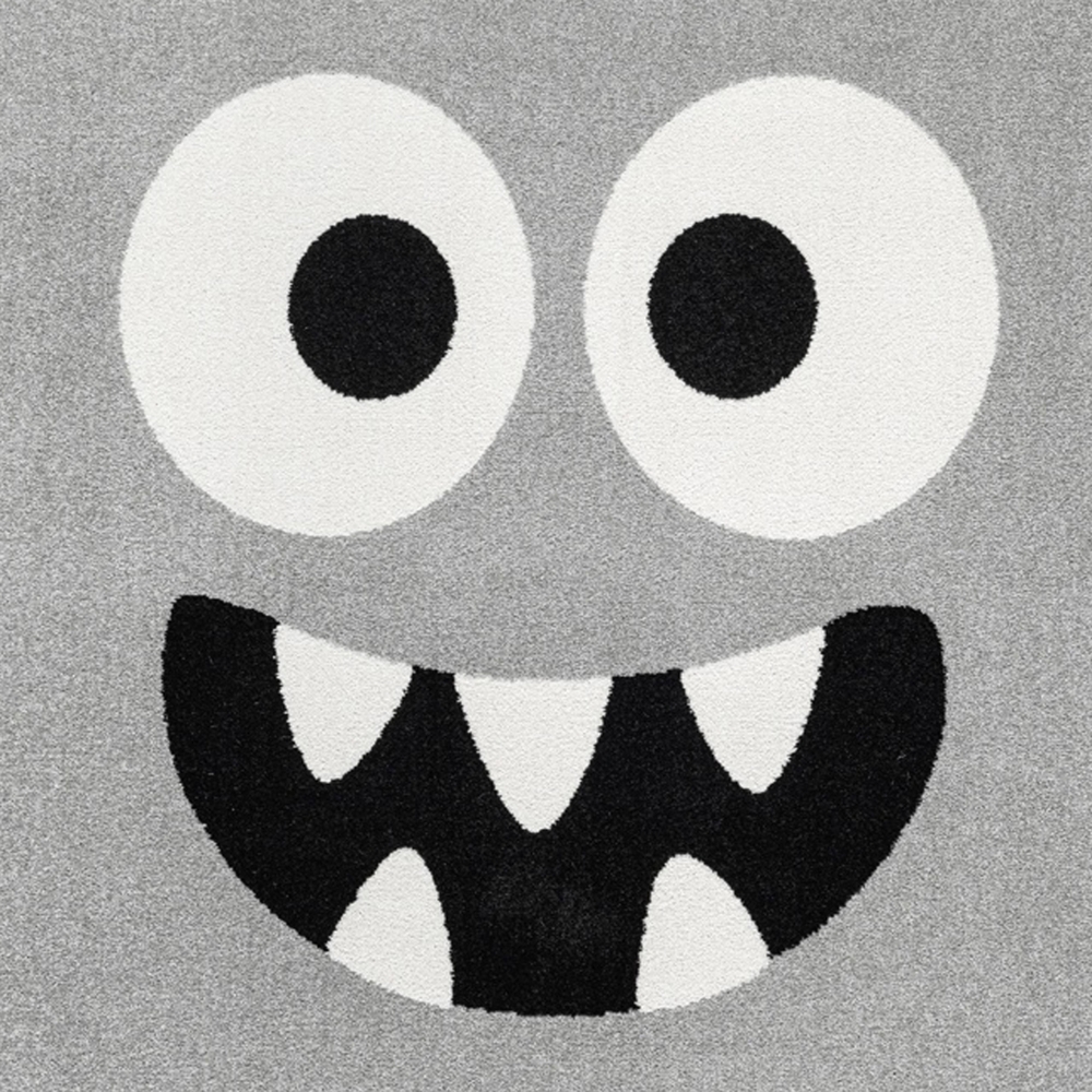Kinderteppich Grau mit Monster Motiv