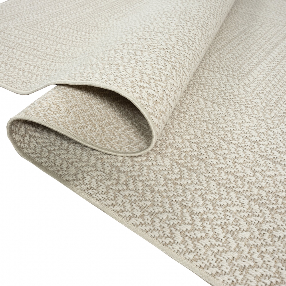 Teppich Outdoor Wohnzimmer strapazierfähig mit rechteckigem Linienmuster in Creme