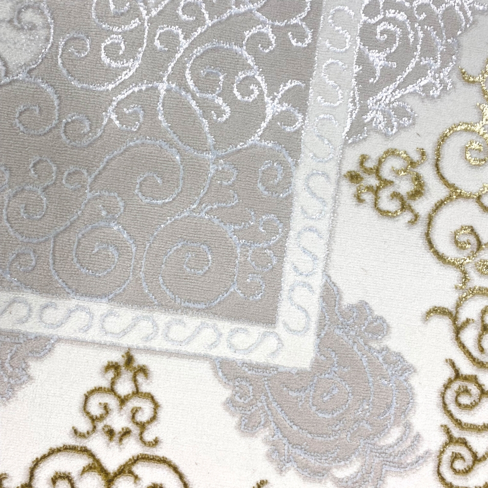 Orientalischer Designerteppich mit Ornament in weiß gold grau