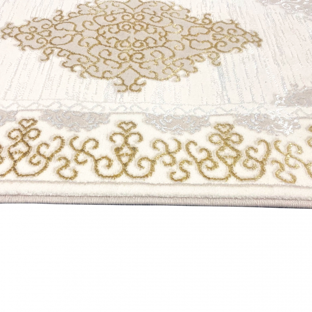 Orientalischer Designerteppich mit Ornament in weiß gold grau