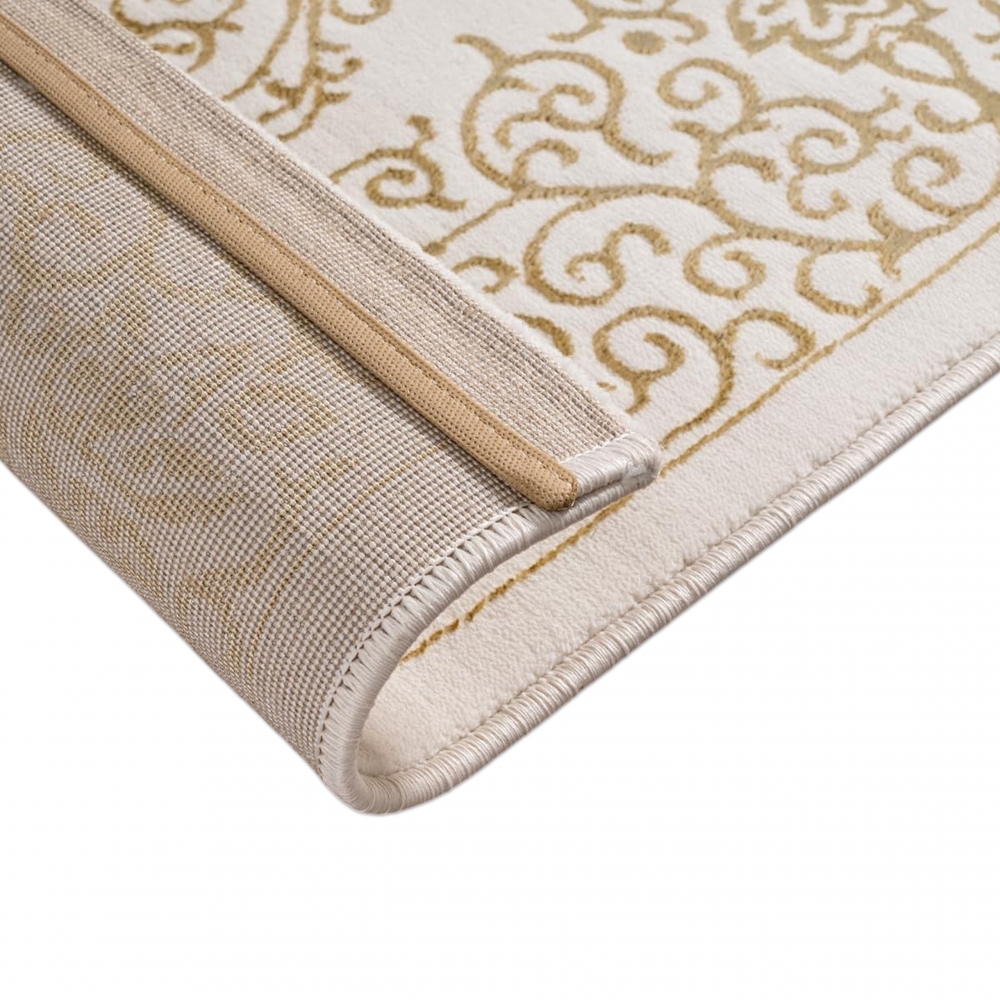 Teppich Creme Gold Ornament Design Wohnzimmer