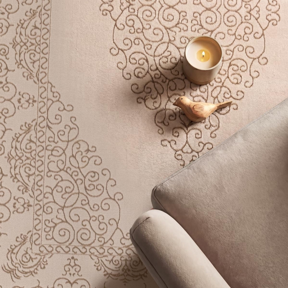 Teppich Beige Ornament Design wohnlich Wohnzimmer