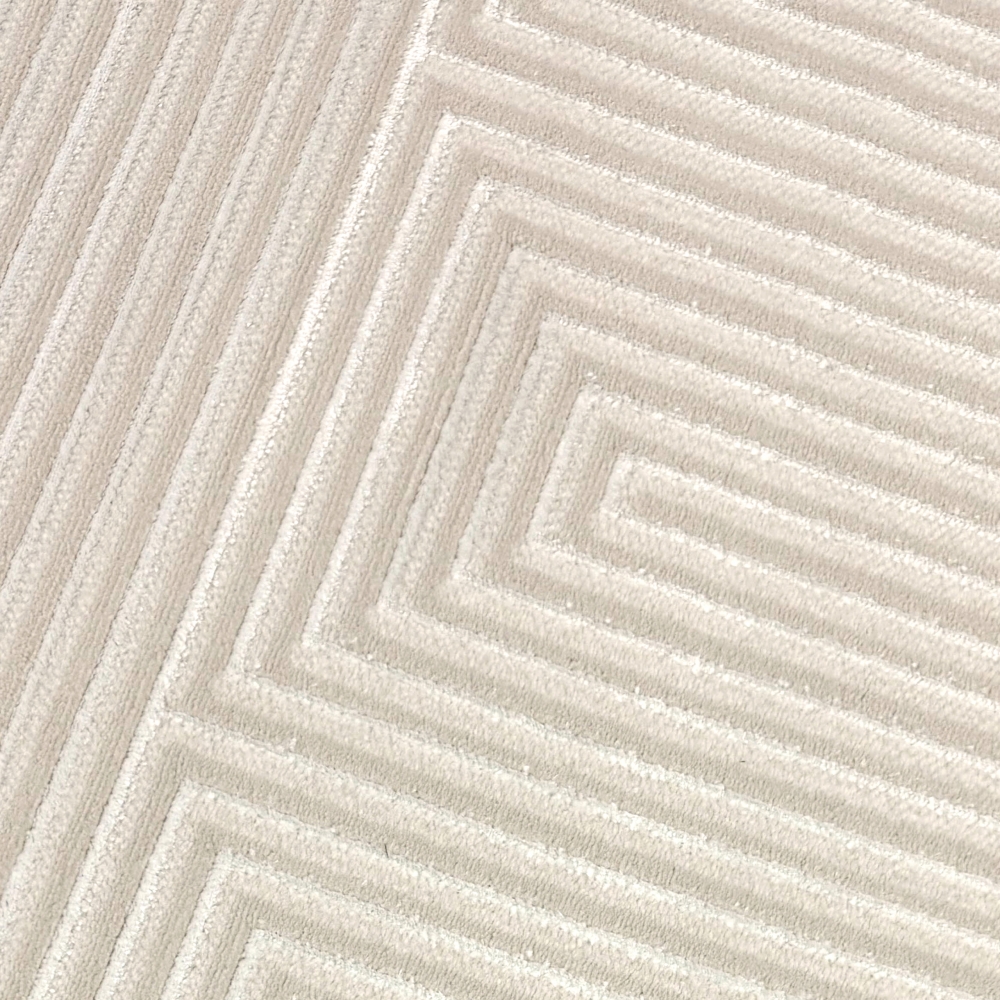 Moderner Kurzflorteppich Creme geometrisches Design mit Glanzstruktur für Wohnzimmer Schlafzimmer und Flur