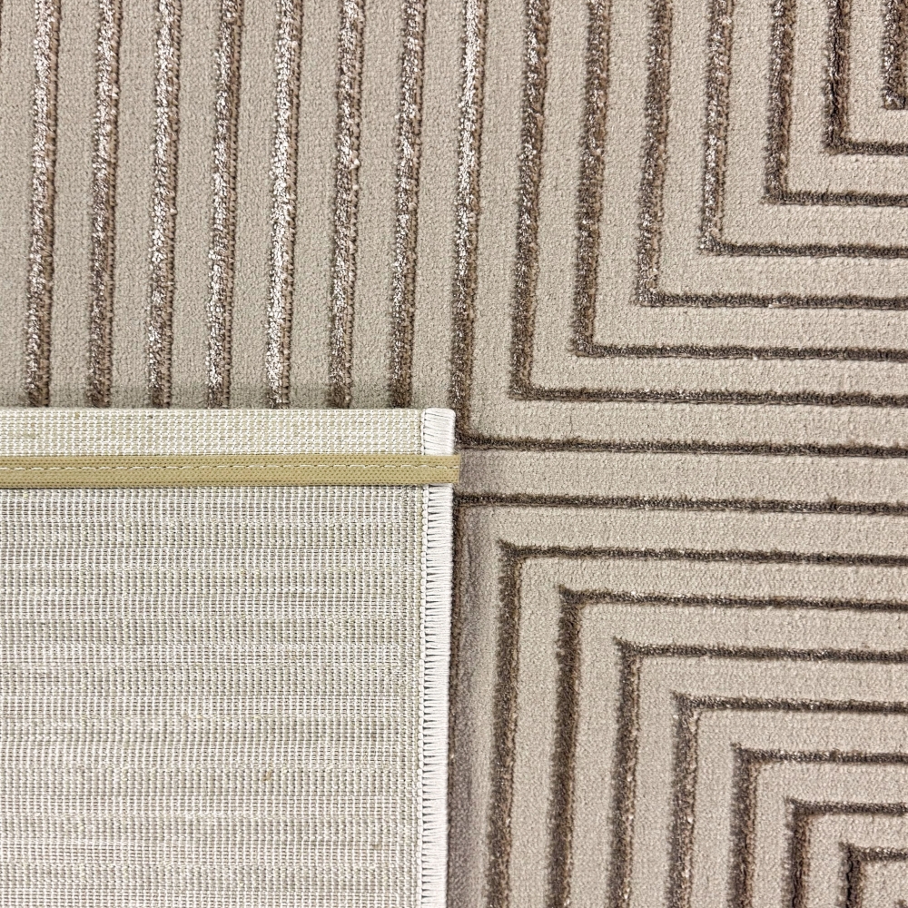 Moderner Wohnzimmerteppich pflegeleicht geometrisches Muster in Beige