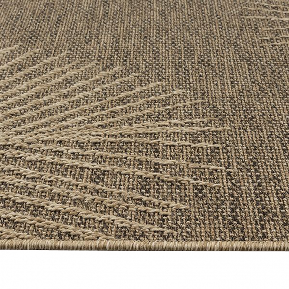 Hochwertiger In- und Outdoorteppich wetterfest im Blättermuster in Beige Braun