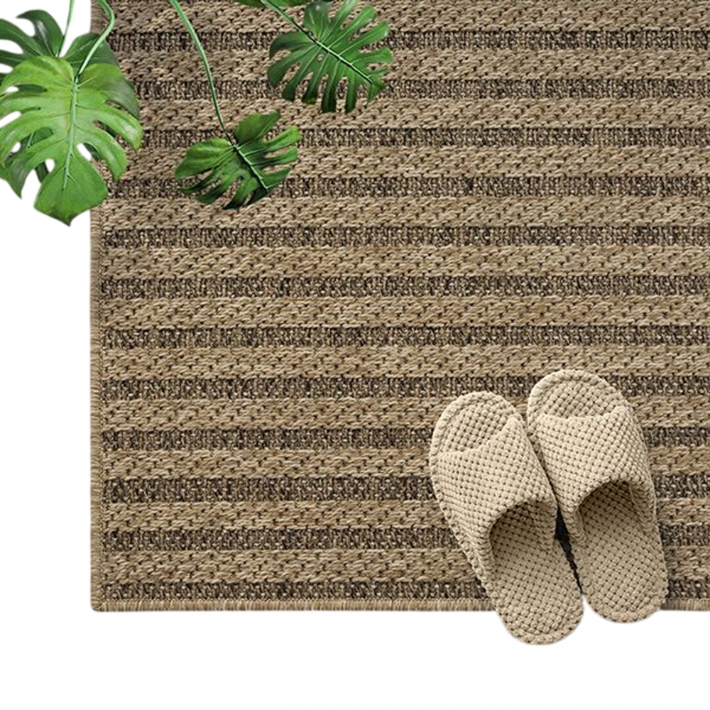Moderner beige-brauner In- und Outdoor Teppich mit Bogenmuster