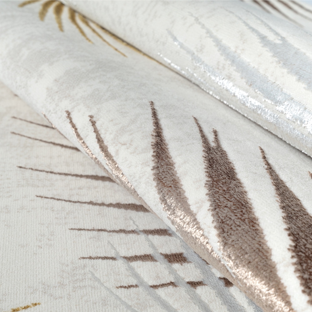 Creme Teppich mit Palmendesign und Glanz-Effekt Wohnzimmer