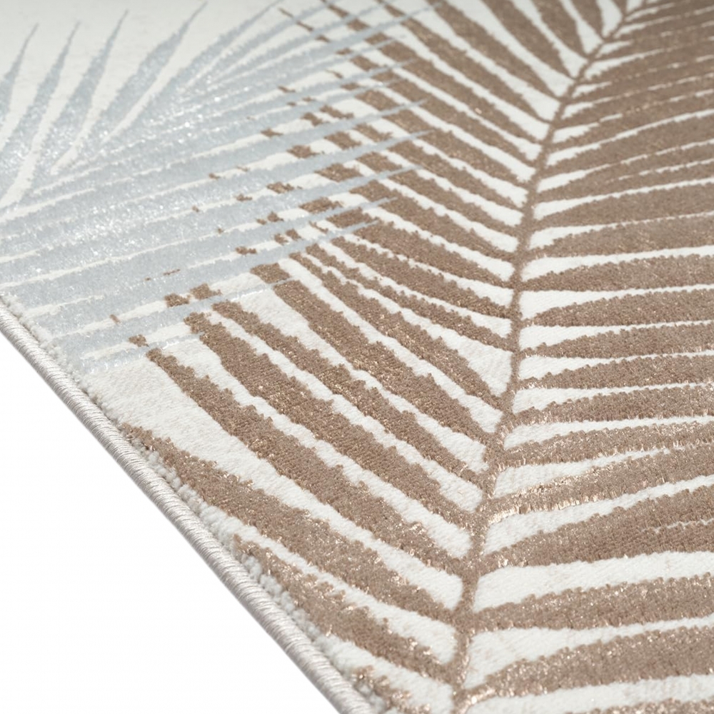Creme Teppich mit Palmendesign und Glanz-Effekt Wohnzimmer
