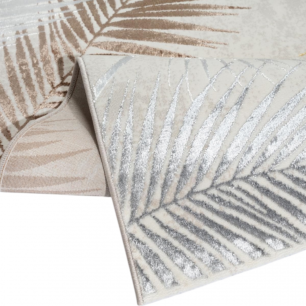 Creme Teppich mit Palmendesign und Glanz-Effekt Wohnzimmer